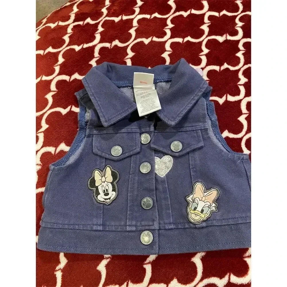 Disney Mickey & Friends Kids Denim Vest Size 4 Blue Graphic Casual